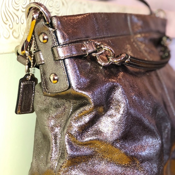 Coach Large Vintage Metallic Gunmetal Purse / Shoulder Bag - Satin - Chainlinks - Picture 6 of 7